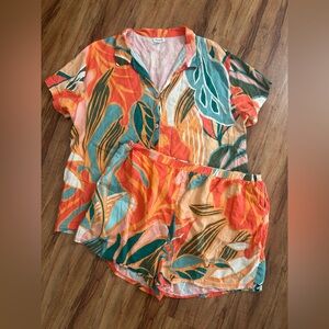 Vitamin A Linen Blend Tropical Floral Button Up Shorts Set Womens Size XXL